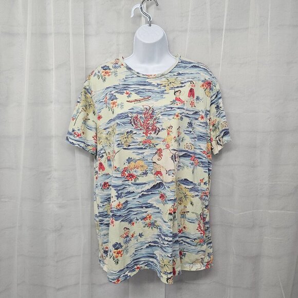 Polo Ralph Lauren Blue Green Hawaiian Tee Shirt Tropical Beach Logo L - Picture 1 of 14